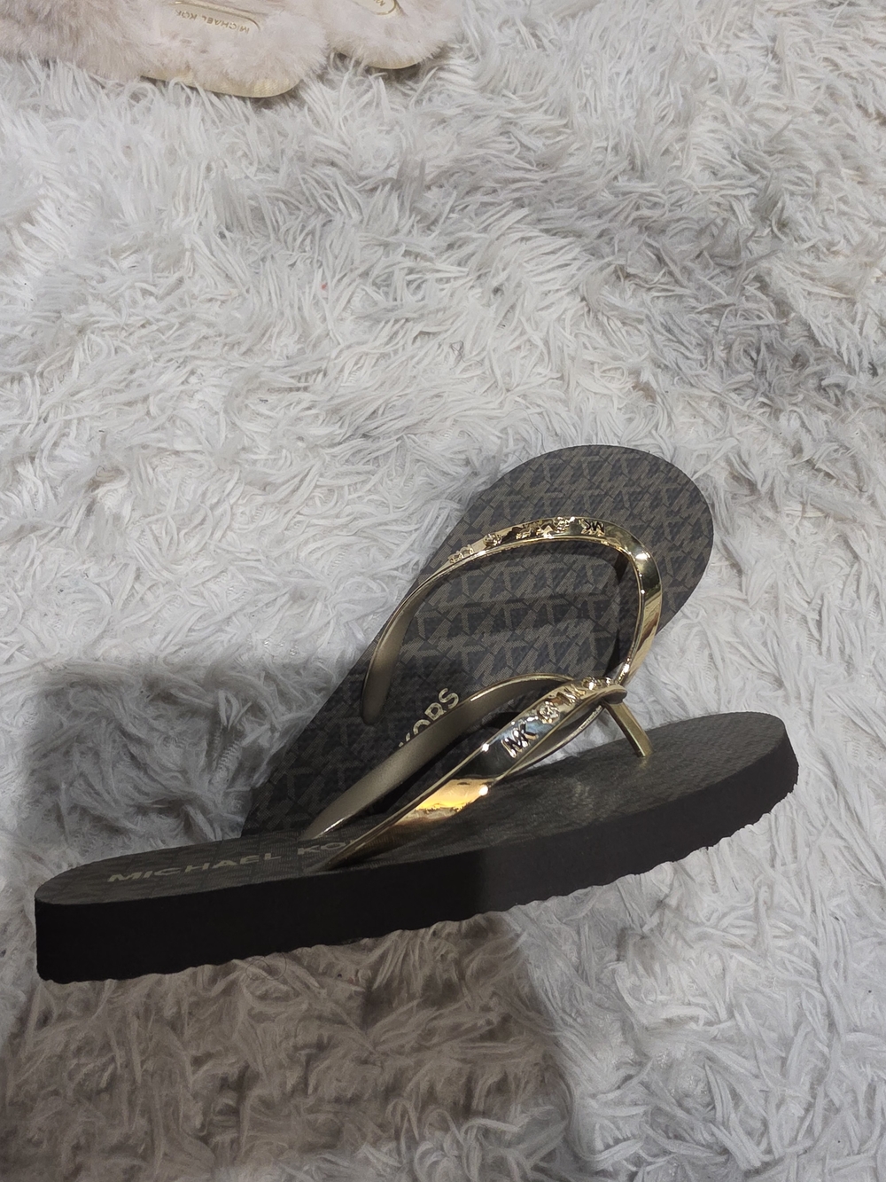 Michael Kors Women's Gold Accent Brown Flip Flop Sandals